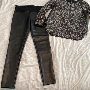 Spanx Assets Black Faux Leather High Waisted Leggings size medium